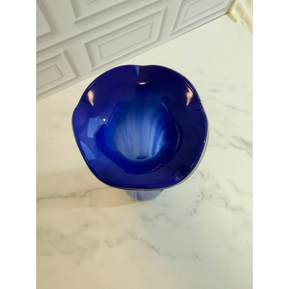 VTG Hand Blown Blue Streaked Murano Style Art‎ Glass 11